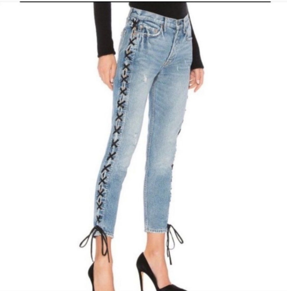 GRLFRND Karolina High Rise Skinny Lace Up Jeans 27